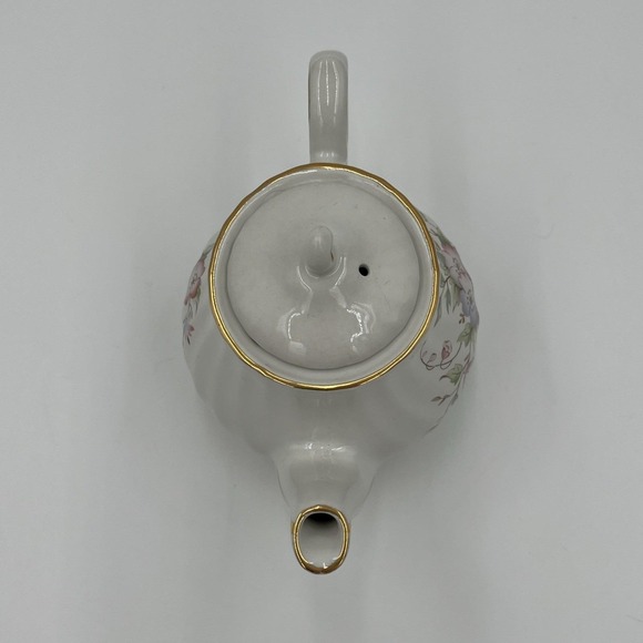 Royal Oak Mini Teapot White Floral Porcelain Gold Trim Ribbed Small Tea Pot - Picture 5 of 15